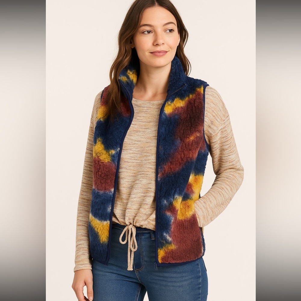 Marissa Olivia New York Tie-Dye Sherpa Fleece Zip Vest Size S